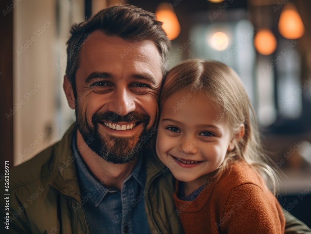 Happy father's day. Father and daughter smiling happily. Generative AI Happy father's day. Father and daughter smiling happily. Generative AI