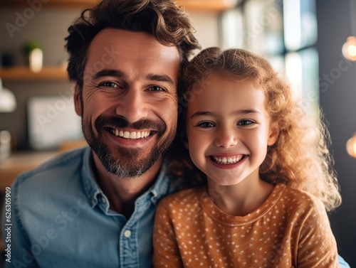 Happy father's day. Father and daughter smiling happily. Generative AI