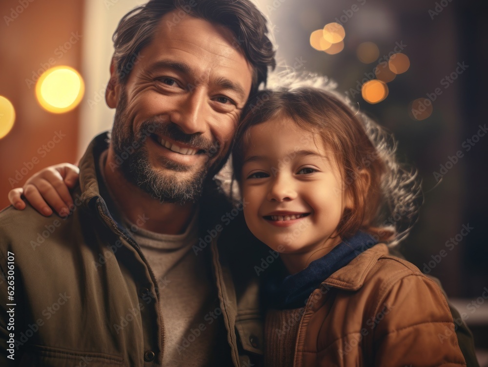 Happy father's day. Father and daughter smiling happily. Generative AI Happy father's day. Father and daughter smiling happily. Generative AI