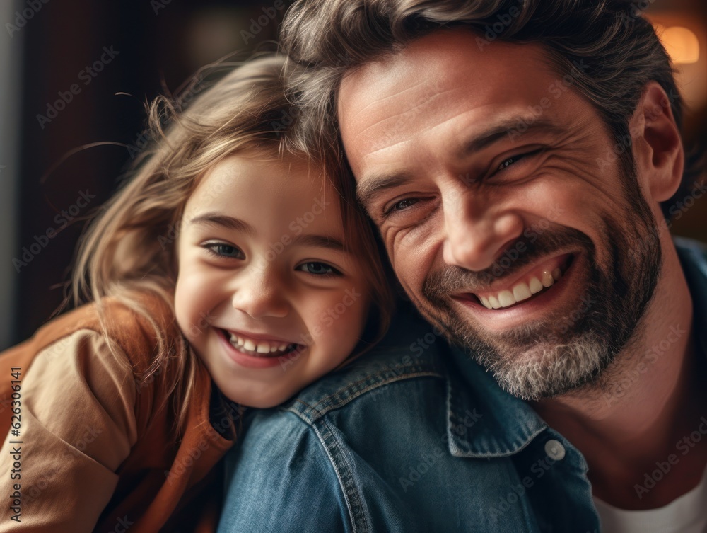 Happy father's day. Father and daughter smiling happily. Generative AI