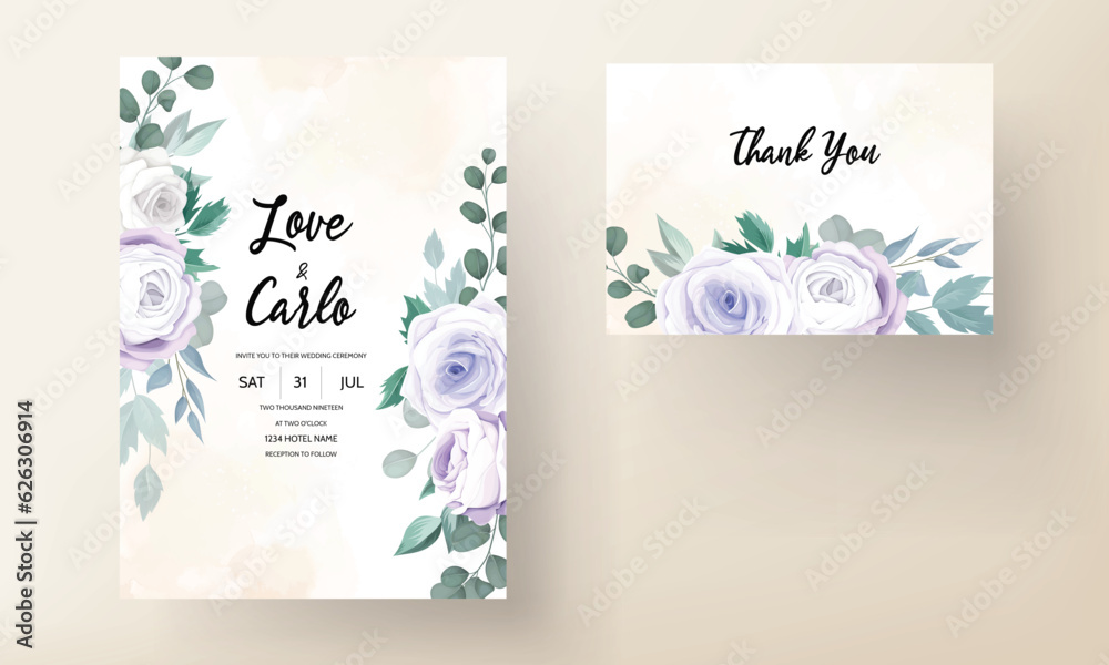 beautiful roses flower watercolor wedding invitation 