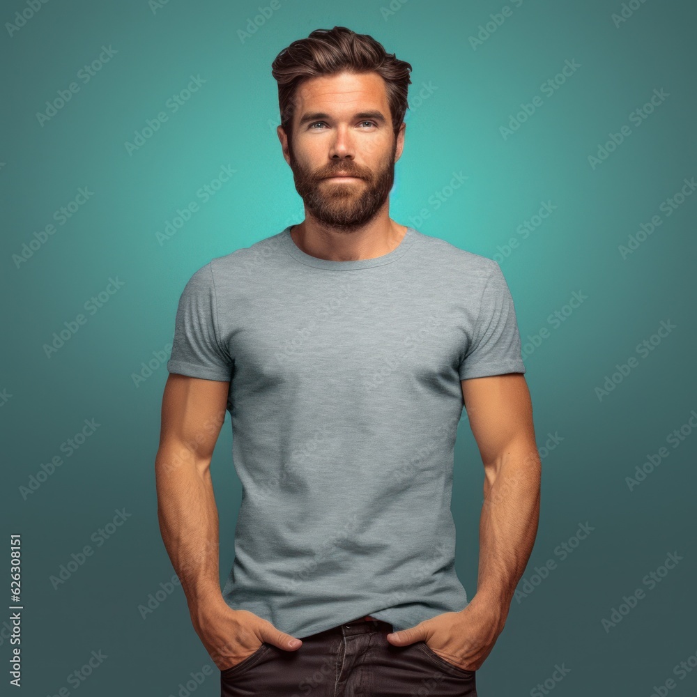 Realistic t - shirt mockup featuring a model wearing it, showcasing how the design looks when worn. Generative AI Realistic t - shirt mockup featuring a model wearing it, showcasing how the design looks when worn. Generative AI