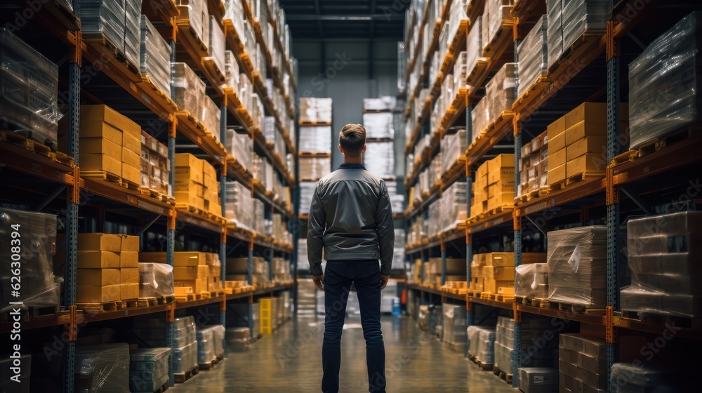 Portrait Of Manager In Warehouse. wholesale, logistic, people and export concept. Generative Ai. Portrait Of Manager In Warehouse. wholesale, logistic, people and export concept. Generative Ai.