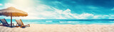 Banner with beach background and blue ocean. Vacation concept. Generative AI