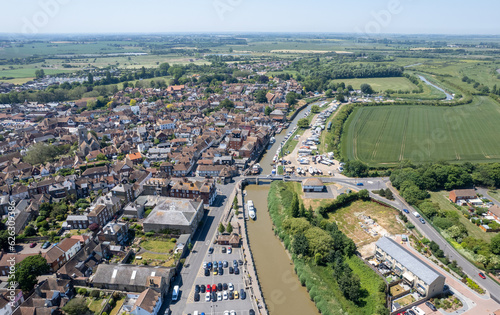 Drone aerial scenery of Sandwich village in Kent United Kingdom. Top view scenery of villages