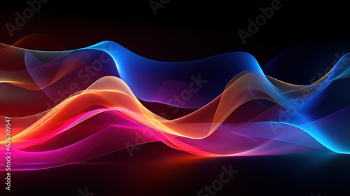 Light waves colorful indigo and pink magenta color on black background abstract neon motion glowing wavy lines illustration business technology generative ai