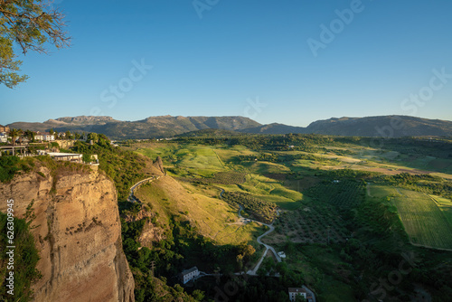 Aerial view of Ronda Valley with Sierra del Oreganal and Sierra Blanquilla Mountains - Ronda, Andalusia, Spain photo