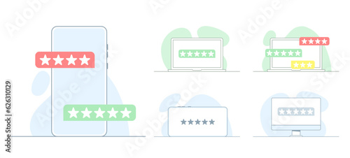 Rating, scale, review, feedback, rating in the form of stars on the device