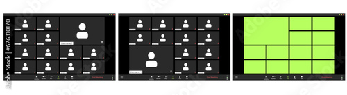 Online conference landing page set for 13 people. Virtual webinar, meeting, dialogue, conversation, event. 3 different illustration options.