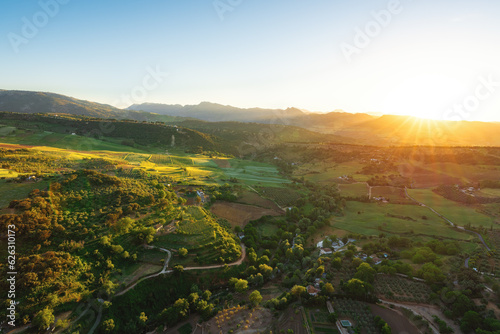 Aerial view of Ronda Valley at sunset - Ronda, Andalusia, Spain photo