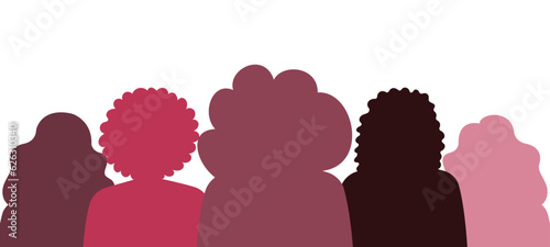 Silhouette profile group of women of diverse culture. Diversity multi-ethnic and multiracial people. Concept of racial equality and anti-racism. Multicultural society