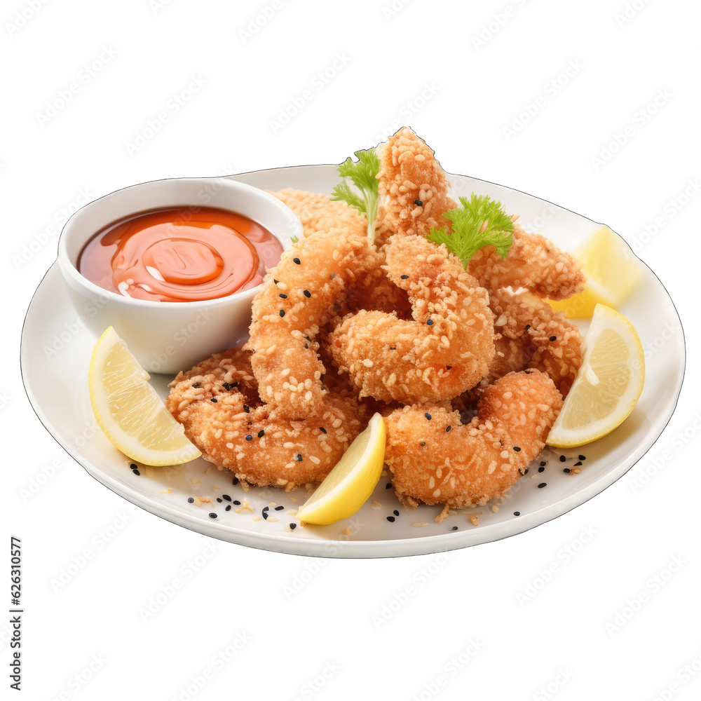 Delicious fried shrimp dish with a flavorful dipping sauce Delicious fried shrimp dish with a flavorful dipping sauce
