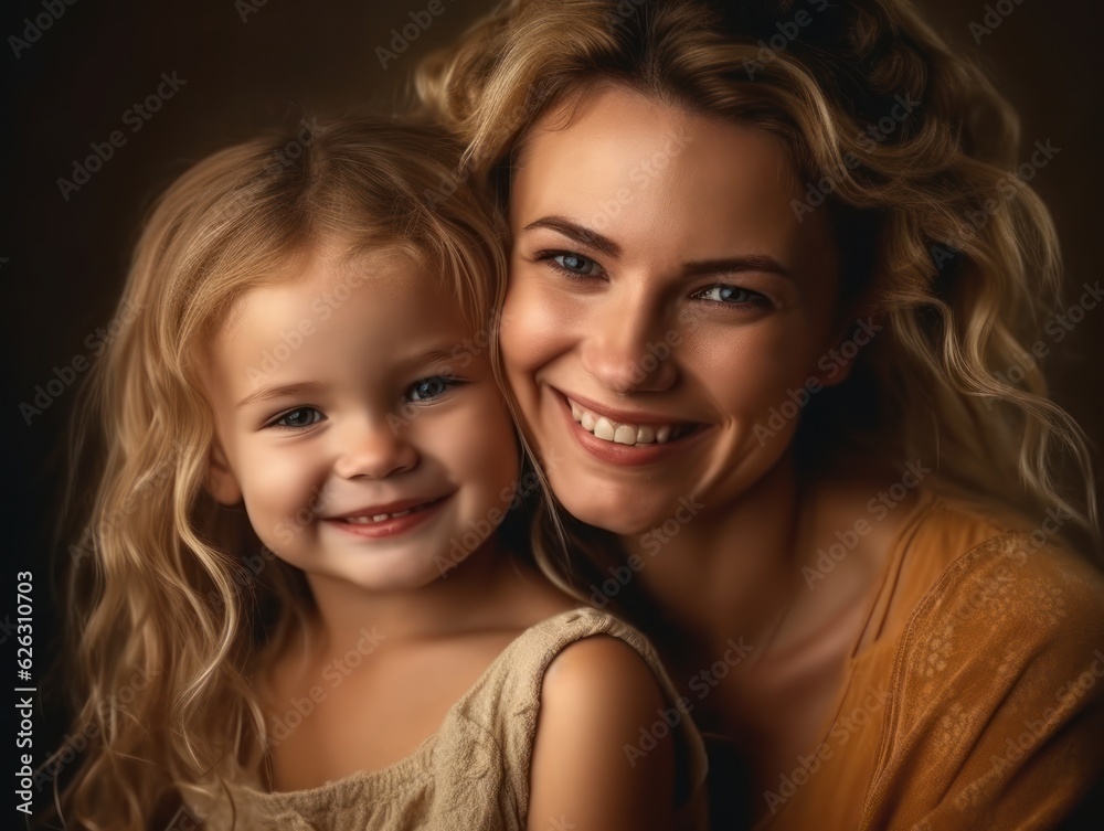 Happy Mother's Day. Mather and daughter smiling happily. 