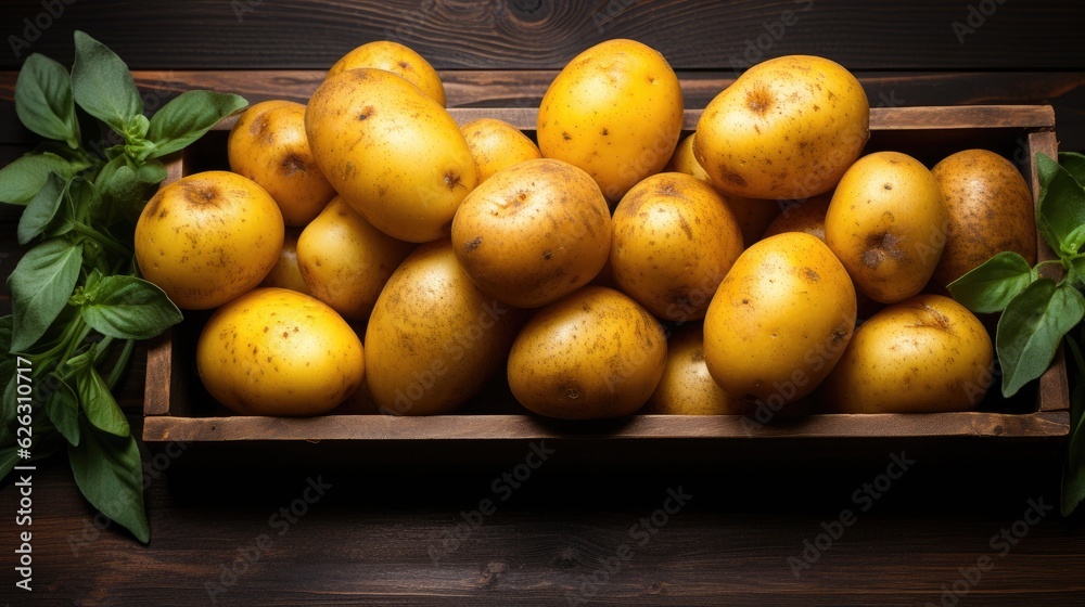 Potatoes on a wooden background generated by AI Potatoes on a wooden background generated by AI