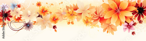 Banner with colored flowers, background. Generative AI