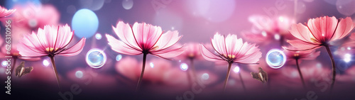 Banner with shiny spring flowers. Nature background. Generative AI