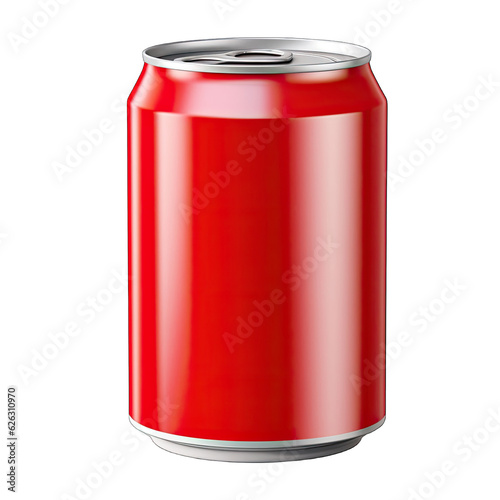 A vibrant red can of soda against a clean white backdrop