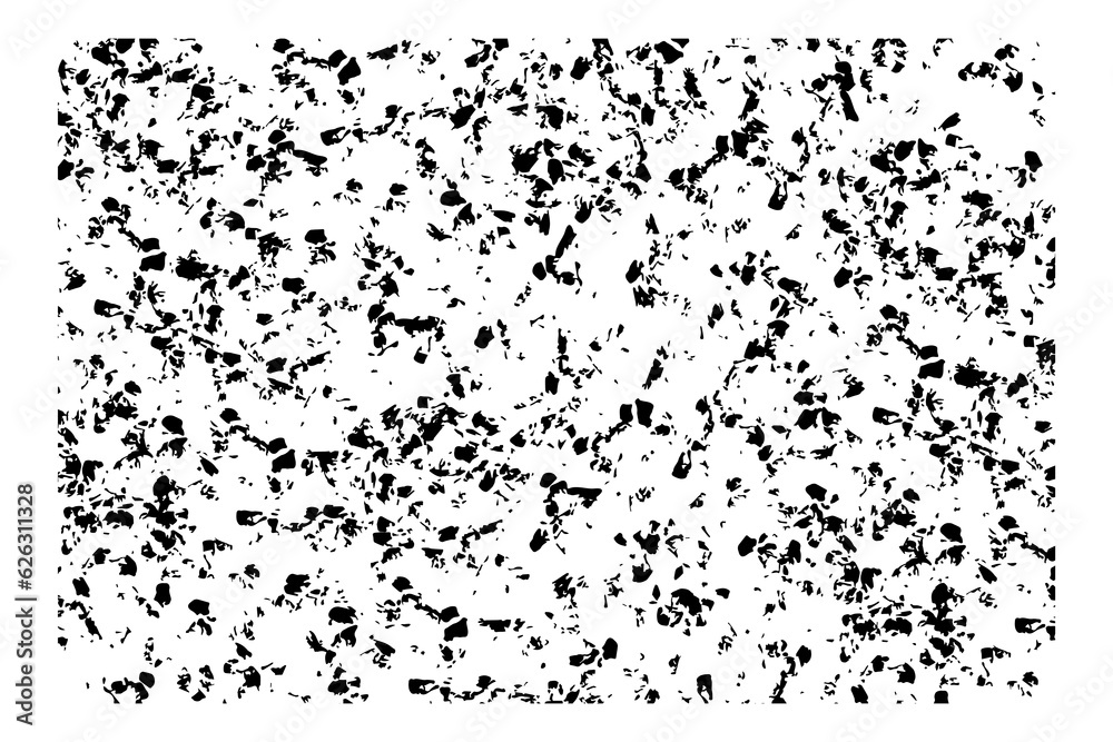 Grunge distressed ink texture overlay. Abstract messy blobs and spatters. Stain and drops backdrop with vintage effect. Isolated. Vector illustration.