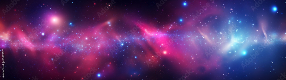 Banner with space background. Abstract futuristic wallpaper with night sky and shiny stars. Generative AI Banner with space background. Abstract futuristic wallpaper with night sky and shiny stars. Generative AI