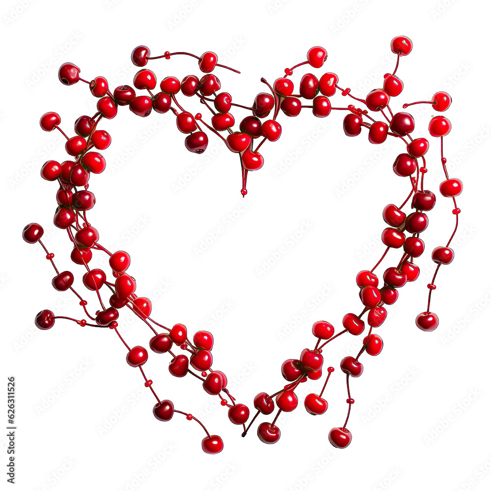 A heart made of red berries on a white background A heart made of red berries on a white background