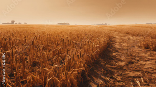A dried up cornfield due to a heat wave. Concept image for heat, climate change and environmental problem. photo