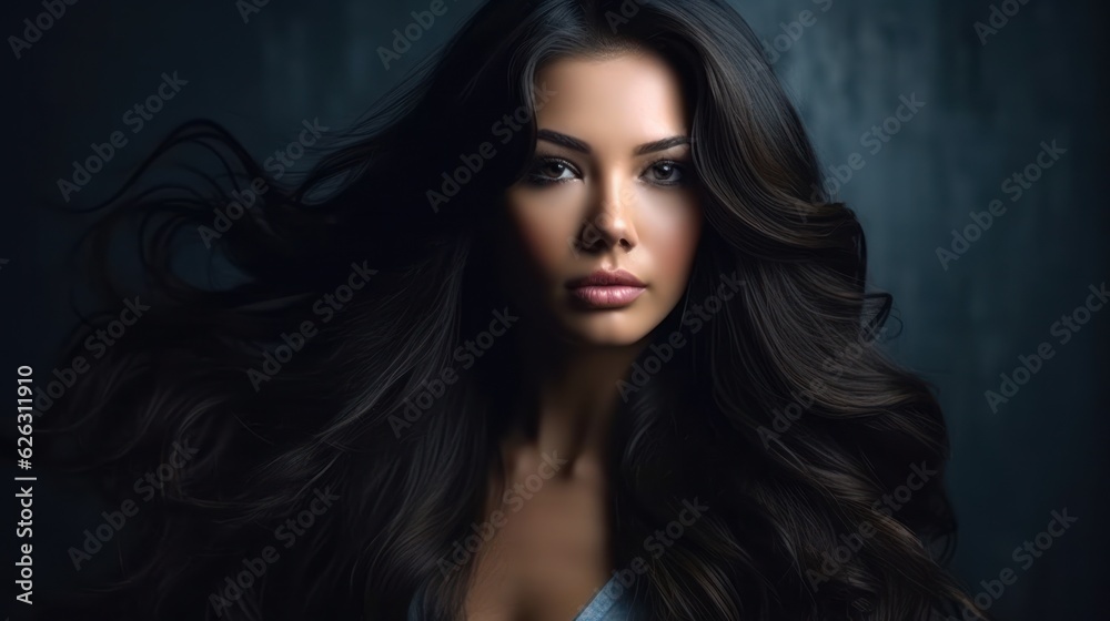 Beautiful model woman with long hairstyle. Care and beauty hair products