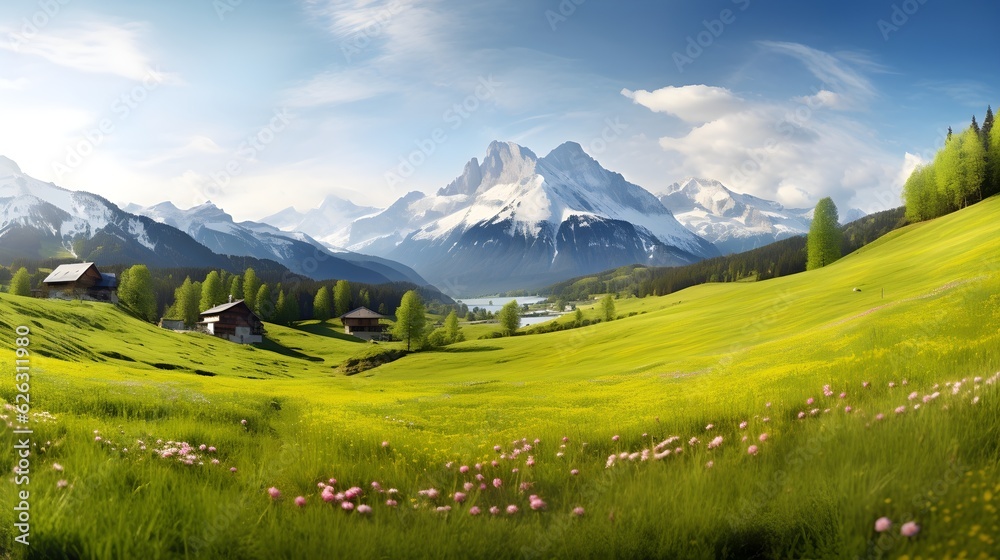 Kontraste der Natur: Die Frühlingswiese vor der majestätischen Alpenkulisse