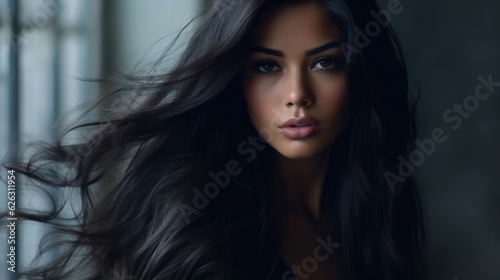 Beautiful model woman with long hairstyle. Care and beauty hair products
