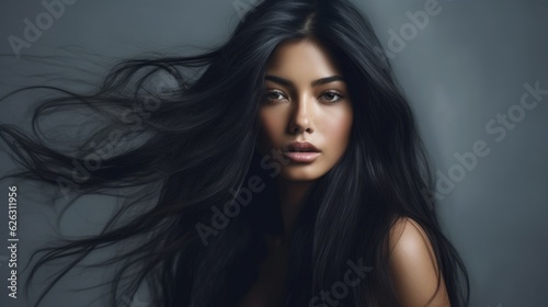 Beautiful model woman with long hairstyle. Care and beauty hair products