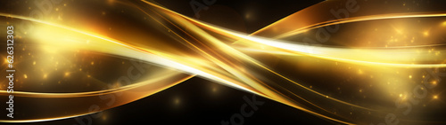 Banner with abstract shiny gold wave background. Minimalist design. Generative AI