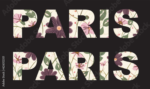 Photography Vector colorful inscription Paris with a pattern
from pink flowers for a t-shirt