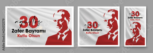 30 Agustos Zafer Bayrami Kutlu Olsun. August 30 celebration of victory and the National Day in Turkey. Greeting card template.