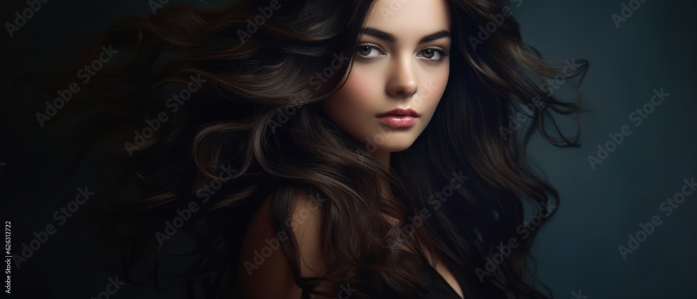 Beautiful model woman with long hairstyle. Care and beauty hair products. Generative AI Beautiful model woman with long hairstyle. Care and beauty hair products. Generative AI