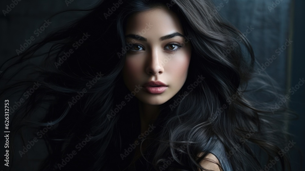 Beautiful model woman with long hairstyle. Care and beauty hair products. Generative AI