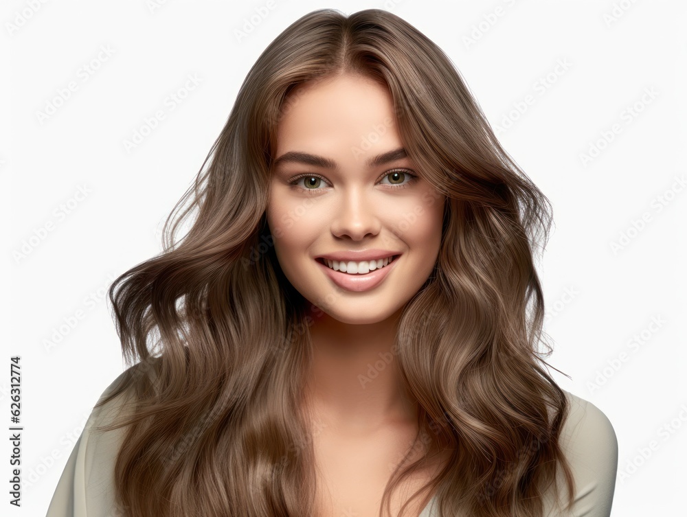 Fototapeta premium Beautiful model woman with long hairstyle. Care and beauty hair products. Generative AI