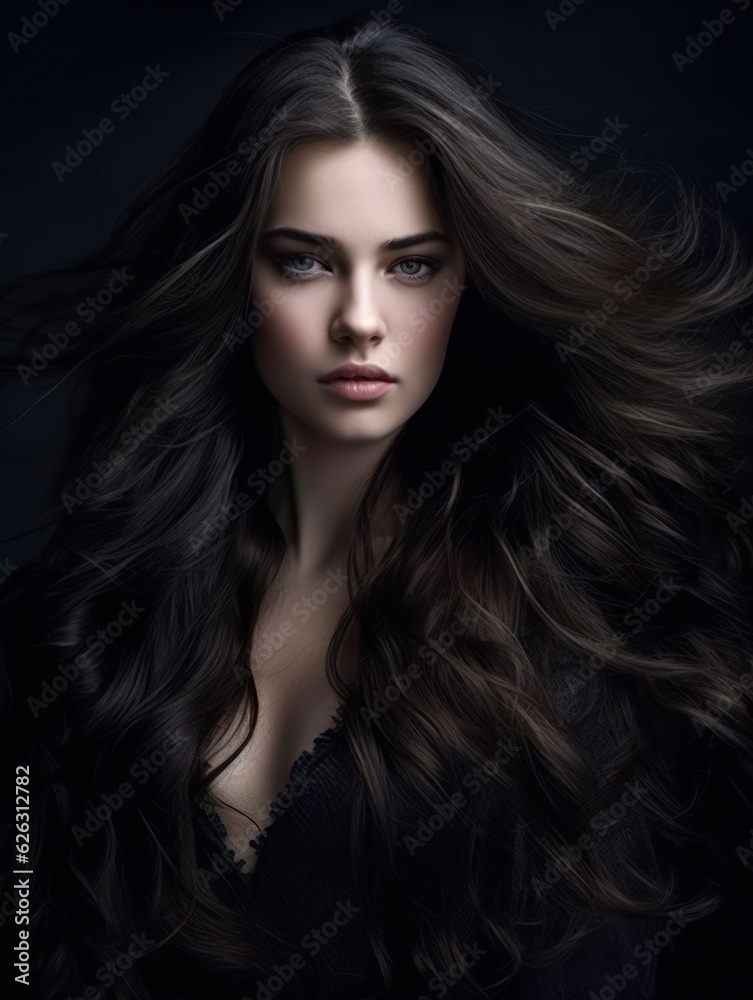 Beautiful model woman with long hairstyle. Care and beauty hair products. Generative AI