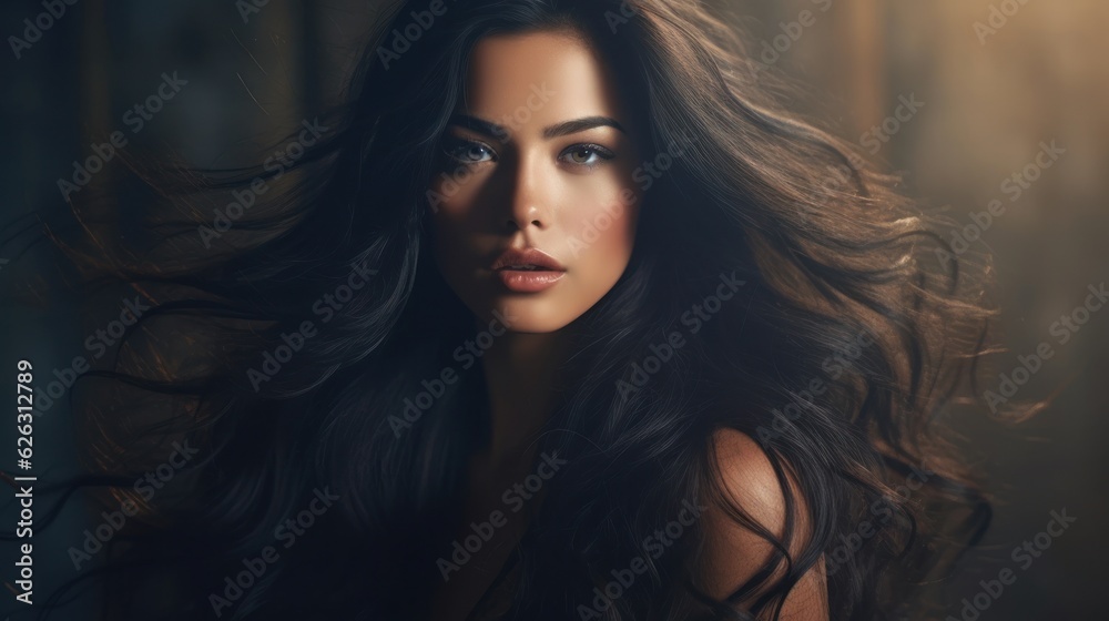 Beautiful model woman with long hairstyle. Care and beauty hair products. Generative AI Beautiful model woman with long hairstyle. Care and beauty hair products. Generative AI