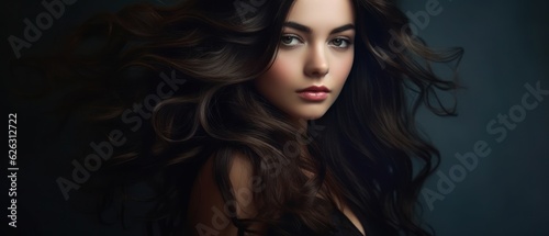 Beautiful model woman with long hairstyle. Care and beauty hair products. Generative AI