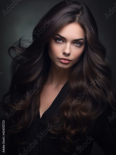 Beautiful model woman with long hairstyle. Care and beauty hair products. Generative AI