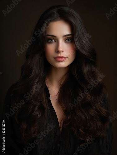 Beautiful model woman with long hairstyle. Care and beauty hair products. Generative AI