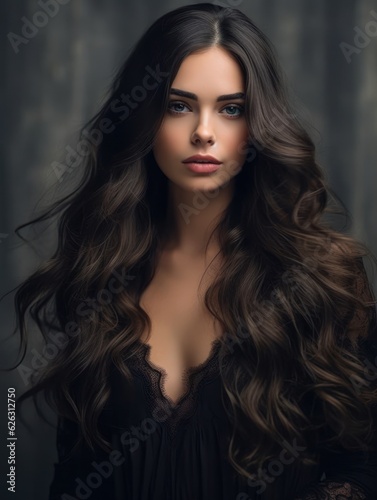 Beautiful model woman with long hairstyle. Care and beauty hair products. Generative AI