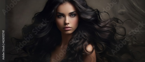 Beautiful model woman with long hairstyle. Care and beauty hair products. Generative AI