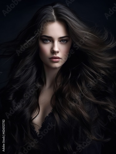 Beautiful model woman with long hairstyle. Care and beauty hair products. Generative AI