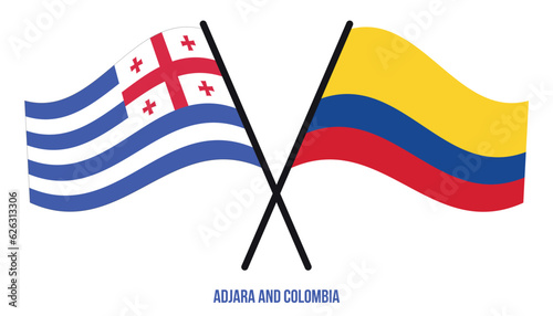 Adjara and Colombia Flags Crossed And Waving Flat Style. Official Proportion. Correct Colors.