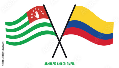 Abkhazia and Colombia Flags Crossed And Waving Flat Style. Official Proportion. Correct Colors.