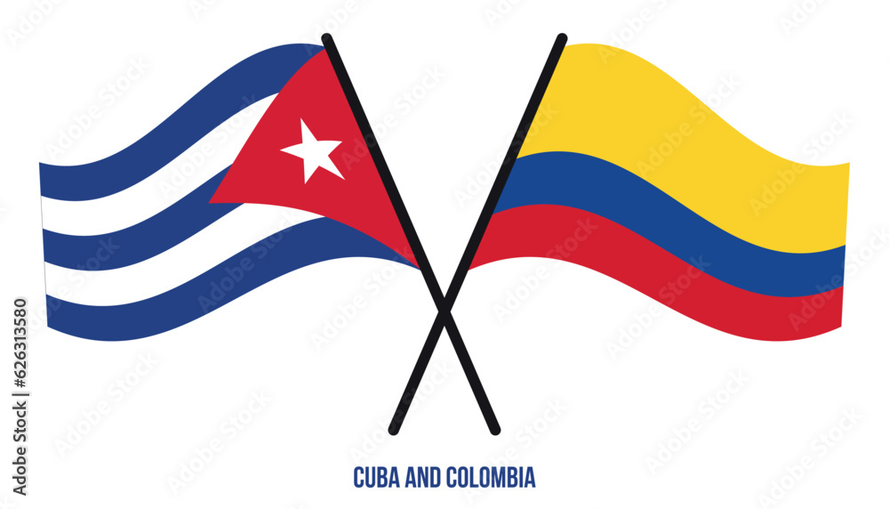 Cuba and Colombia Flags Crossed And Waving Flat Style. Official Proportion. Correct Colors.
