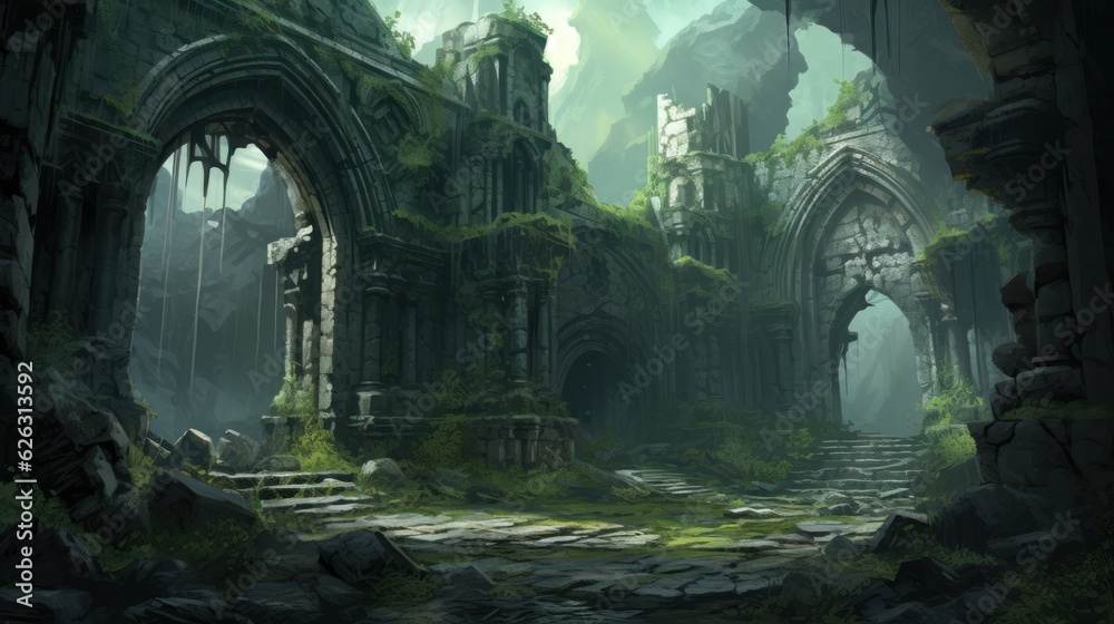 Naklejka premium Fantasy Ruins Game Artwork