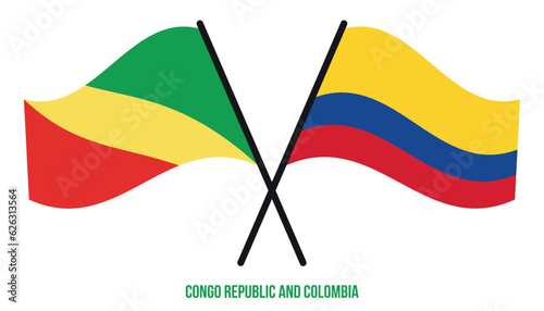 Congo Republic and Colombia Flags Crossed And Waving Flat Style. Official Proportion. Correct Colors