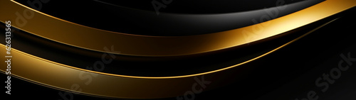 Abstract minimalist banner with gold  and black wave background. Generative AI