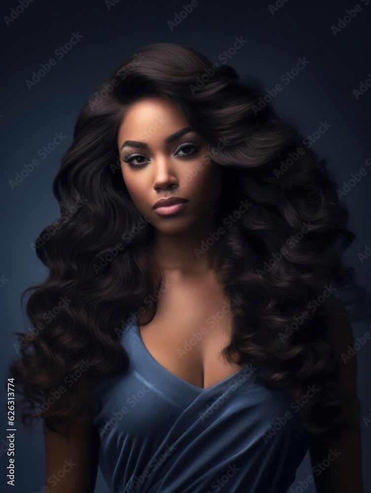 Beautiful ebony african model woman with long hairstyle. Care and beauty hair products. Beautiful ebony african model woman with long hairstyle. Care and beauty hair products.